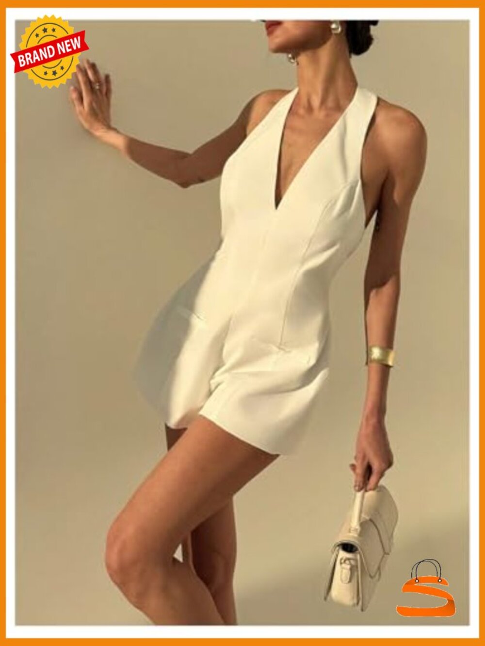 Backless Halter Jumpsuit Sleeveless Wide Leg Romper for Going Out - Picture 4 of 5